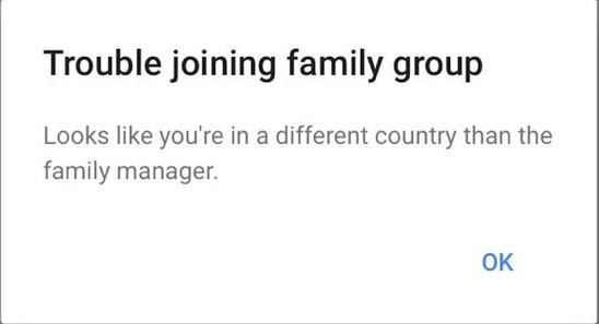 ارور looks like you're in a different country from the family manager