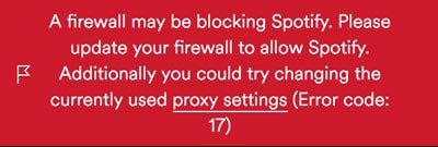 A firewall may be blocking Spotify. Please update your firewall to allow Spotify. Additionally you could try changing the currently used proxy settings (Error code: auth:74)