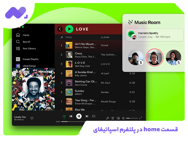 قسمت ‏home‏ در پلتفرم اسپاتیفای
